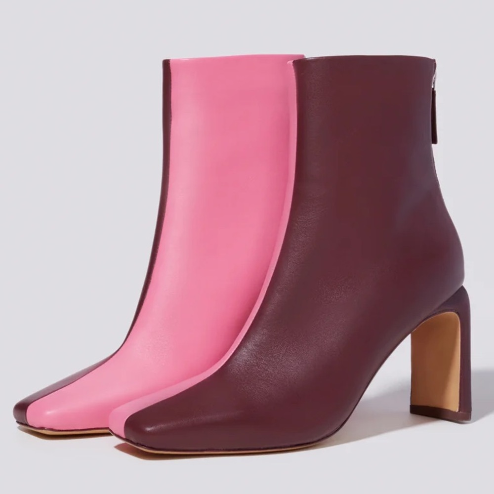 Jonathan Simkhai KELSEY SQUARE TOE HEELED BOOTS BURGUNDY/PINK SIZE 5/35 NEW